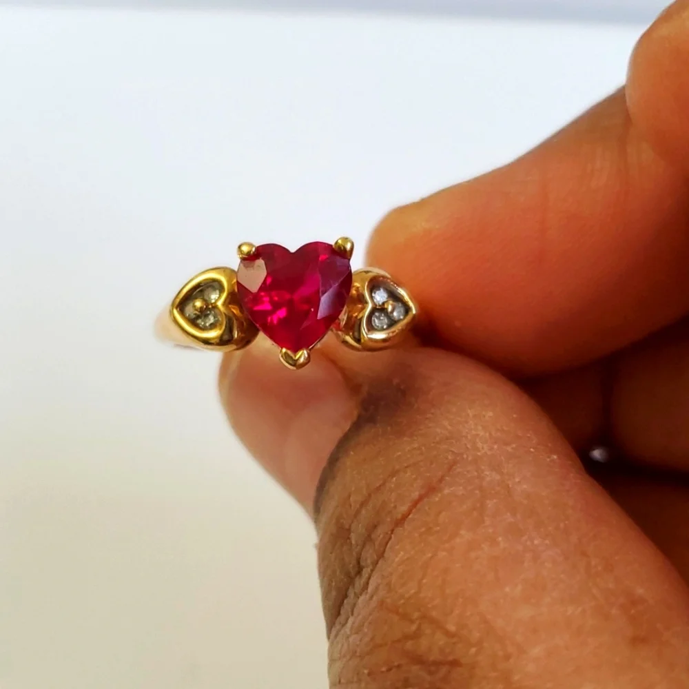 10K Gold Heart Ruby & Diamond Ring